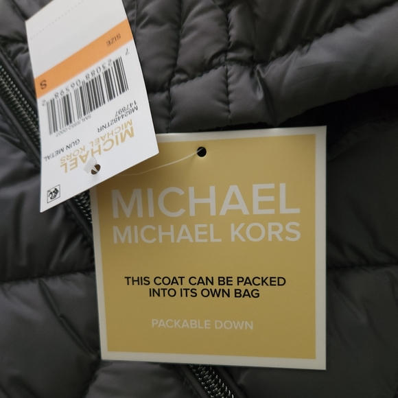 Michael Kors Quilted Packable Hooded Puffer Jacket ~GUN METAL ~SMALL **NEW - Picture 14 of 15